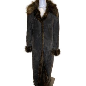Incredible Shyde Pigsuede Patchwork Full Length Coat Lined in Natural Raccoon